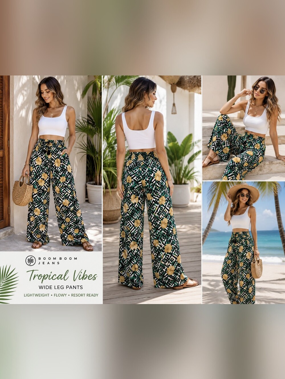 Boom Boom Jeans Tropical Rayon Wide Leg Palazzo Pants L - Picture 10 of 10